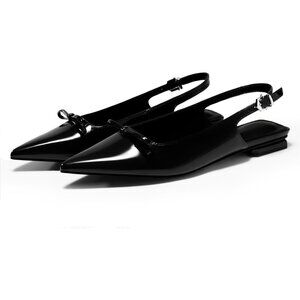Womens Slingback Flats Pointed Toe Bow Slip On Comfortable Dressy Work Shoes